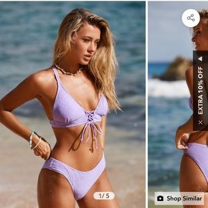 Lilac Eyelet Lace-Up Bralette & Hipster Bikini Set NWT